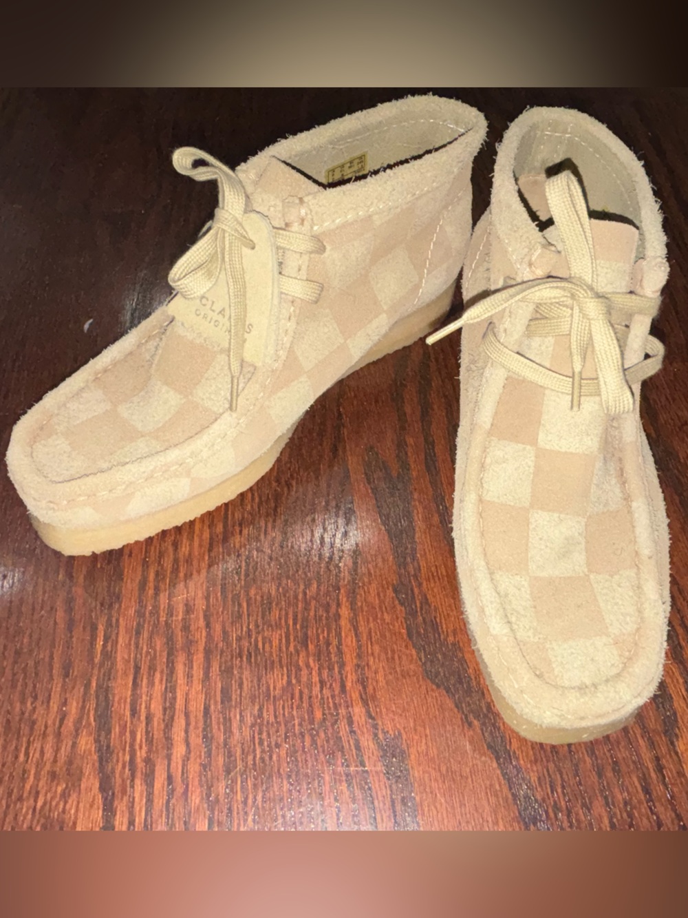 Clarks Checkerboard Suede Wallabees in Beige